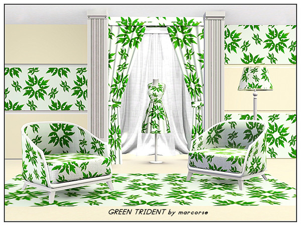 Sims 3 — Green Trident_marcorse by marcorse — Abstract pattern: trident heads in deep green on lighter green