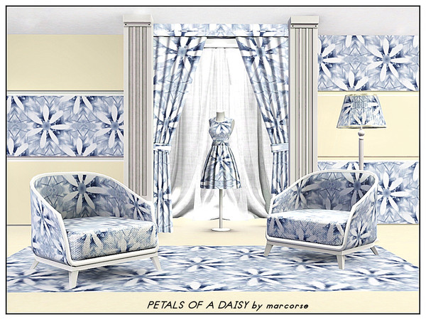 Sims 3 — Petals of a Daisy_marcorse by marcorse — Abstract pattern: 7 petals arranged in an uneven floral shape in blue