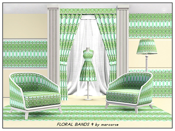 Sims 3 — Floral Bands 4_marcorse by marcorse — Abstract pattern: stylised flowers close-packed in horizontal bands of