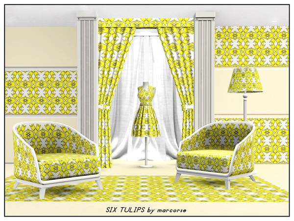Sims 3 — Six Tulips_marcorse by marcorse — Fabric pattern - groups of six tulip paisley elements in a regular repeat