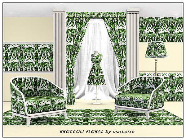 Sims 3 — Broccoli  Floral_marcorse by marcorse — Fabric pattern : allover floral broccoli design in green and white on