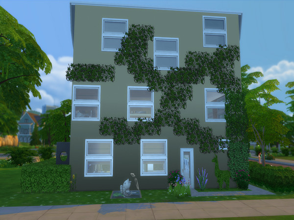 Sims 4 — Glorafin by Sunpowder — Starter house with loft bedroom. Decorated and furnished. Indoor/outdoor pool. No CC,