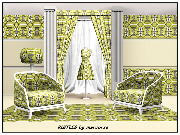 Sims 3 — Ruffles_marcorse by marcorse — Fabric pattern: vertical 'ruffles' on horizontal stripes in yellow,blue/grey and