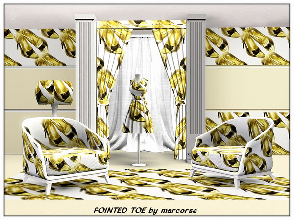 Sims 3 — Pointed Toe_marcorse by marcorse — Themed pattern : black and metallic gold, pointy toe high heels