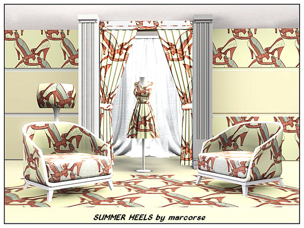 Sims 3 — Summer Heels_marcorse by marcorse — Themed pattern: high heel, red and white Summer shoe with bow, peep toe and