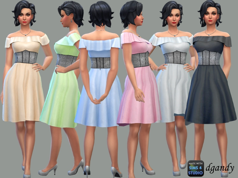 Sims 4 The Sims Resource | Off Shoulder Dress with Ruffle and Corset by TSR Creator