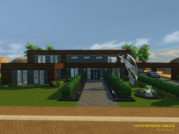 Sims 4 — Contemporary Breeze by ArchitectTC — Large contemporary home. Four bedrooms and three bathrooms. Large eat-in