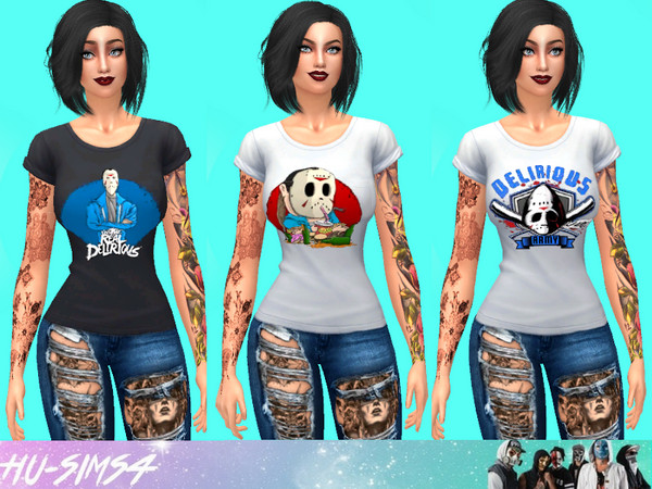Sims 4 — H20 Delirious Tshirts by hu-sims4 — 3 Different H20 Delirious T Shirts from Delirious' Spreadshirt Store.