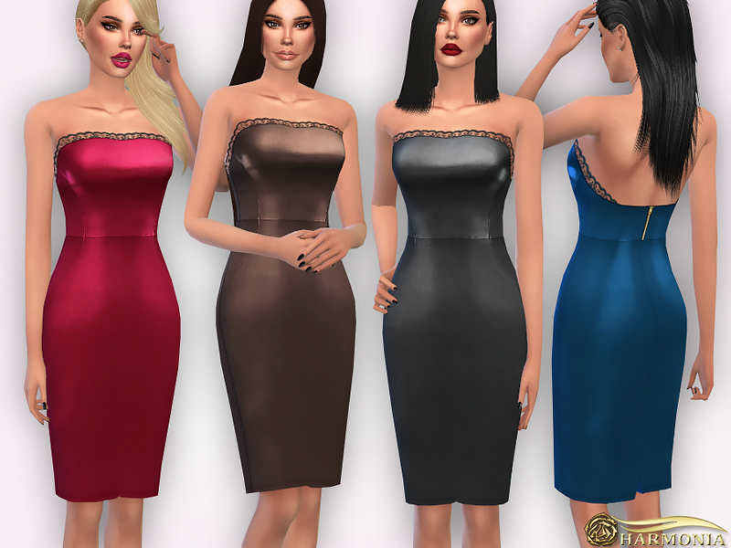 The Sims Resource Strapless Leather Dress With Lace Trim