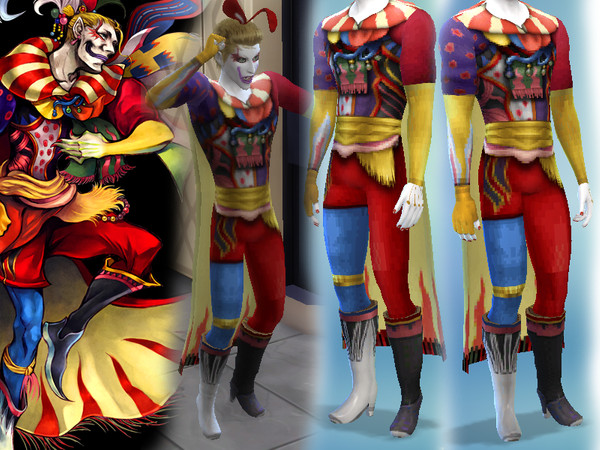 Sims 4 — FF6 Kefka Palazzo Clothing by yori142 — Become one of your favorite final fantasy villains, Kefka Palazzo from