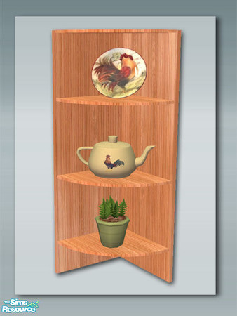 Sims 2 — Pine - Corner Wall Shelf by Shakeshaft — Part of a recolour set of my rustic kitchen in Pine with green check
