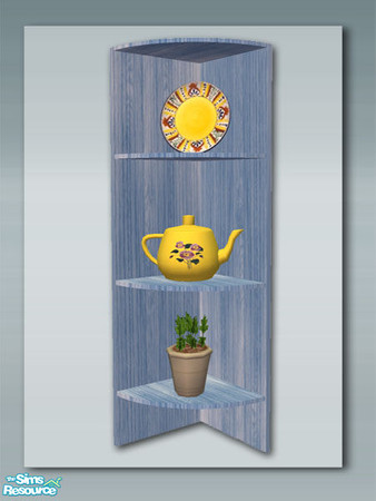 Sims 2 —  Blue - Corner Wall Shelf by Shakeshaft — Part of a recolour of my rustic kitchen in a blue wash with red