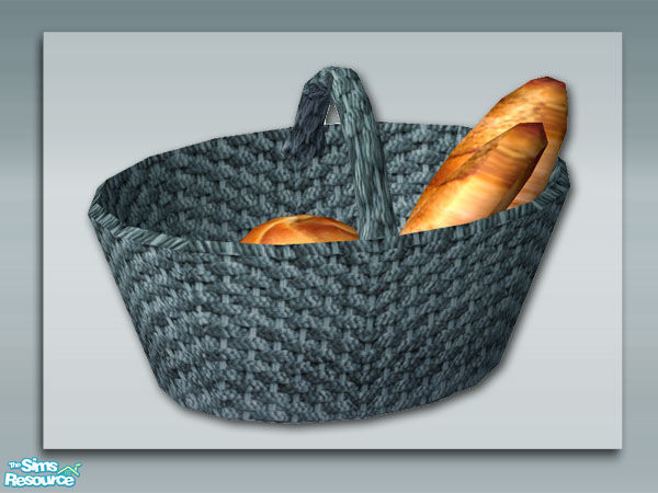 Sims 2 —  Blue - Bread Basket by Shakeshaft — Part of a recolour of my rustic kitchen in a blue wash with red gingham,