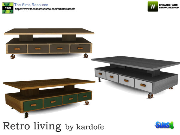 Sims 4 — kardofe_Retro living_Coffee Table by kardofe — Coffee table with drawers and wheels, retro style. Three color