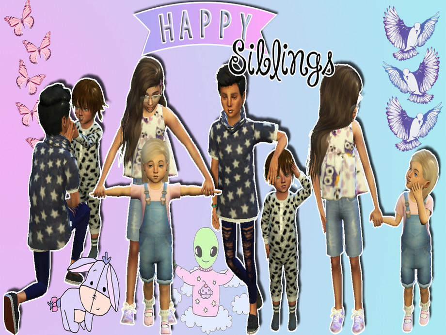 Sims 4 - Happy siblings poses by MissMinnieYT - In this pack there are 4 pa...