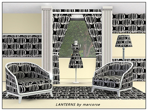 Sims 3 — Lanterns_marcorse by marcorse — Geometric pattern: black and white Chinese lanterns in a regular repeat design