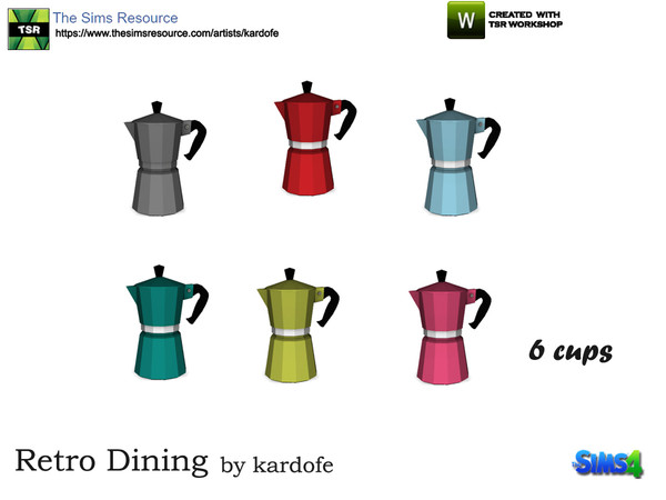 Sims 4 — kardofe_Retro Dining_Coffee pot 2 by kardofe — Six-cup Italian coffee maker in six intense color options 