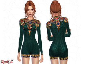 Sims 4 — Embroidered Short Jumpsuit by RedCat — - 2 color variations - Mesh by RedCat - CAS Thumbnail included -