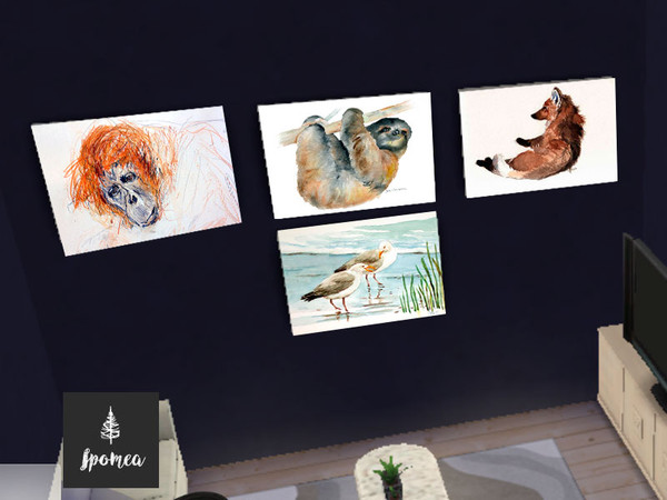 Sims 4 — Watercolour Paintings by Ipomea — Set of four watercolor paintings featuring animals.
