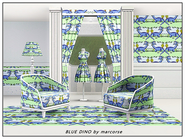 Sims 3 — Blue Dino_marcorse by marcorse — Themed pattern - pair of blue dinosaurs and green scenery.