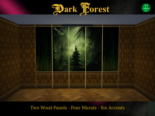 Sims 4 — Dark Forest Paneling - Accents & Murals by Alan_In_Lowell — Wood paneling collection. Inlaid, end grain,