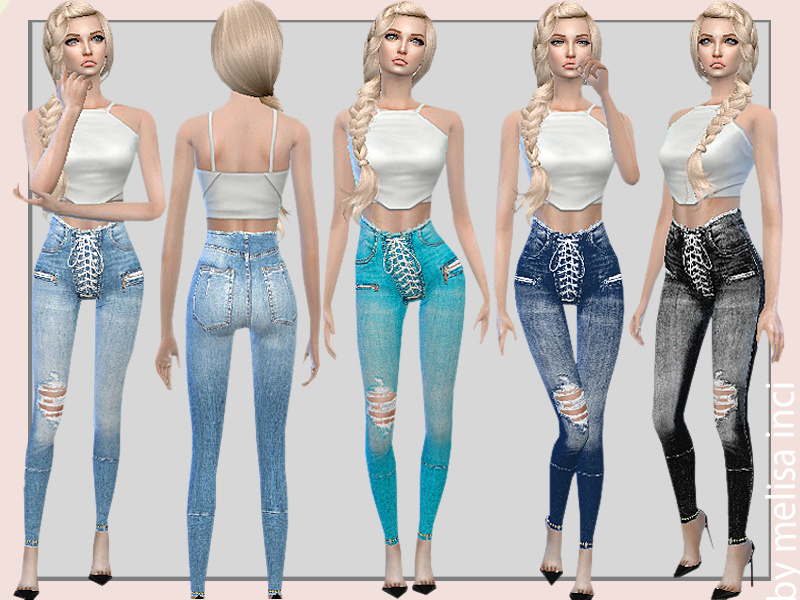 The Sims Resource - Stretch Denim Lace Up Skinny Jeans