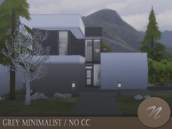 Sims 4 — Grey Minimalist  by nie-ves — A modern minimalist house featuring one bedroom, two bathrooms, living room and