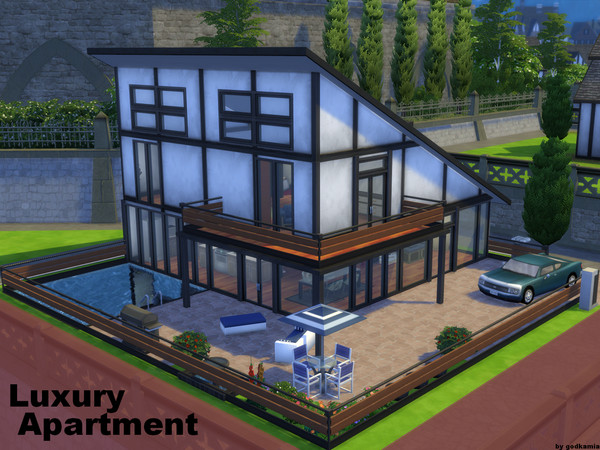 Sims 4 — Luxury Apartment NO CC by godkamia — A luxury apartment with two floors and basement. Living area, dining and