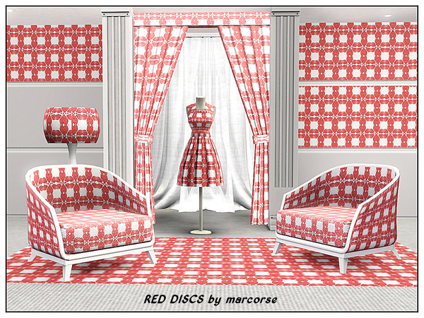 Sims 3 — Red Discs_marcorse by marcorse — Geometric pattern: simple geometric design of flattened discs in red and white.