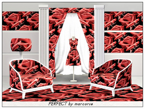 Sims 3 — Perfect_marcorse by marcorse — Fabric pattern : a perfect red rose bud, half open on a black ground.