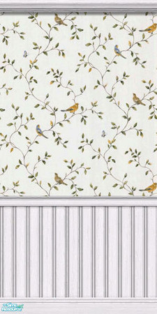 Sims 2 — Birds and Vines Wallpaper - White Bead by merdj — Birds and Vines Wallpaper with white Maxi wood beadboard and