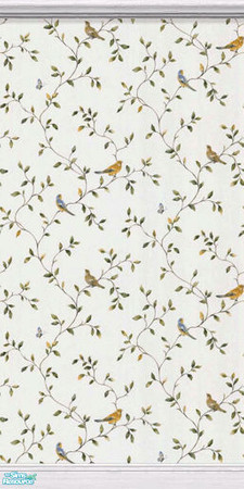 Sims 2 — Birds and Vines Wallpaper - White CrK by merdj — Birds and Vines Wallpaper with white crown molding and