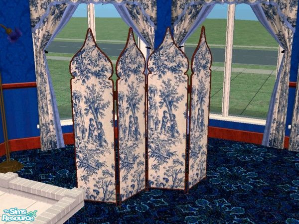 Sims 2 — Blue Toile Victorian - Screen by fizz bomb — Victorian Screen in blue toile fabric part of set 