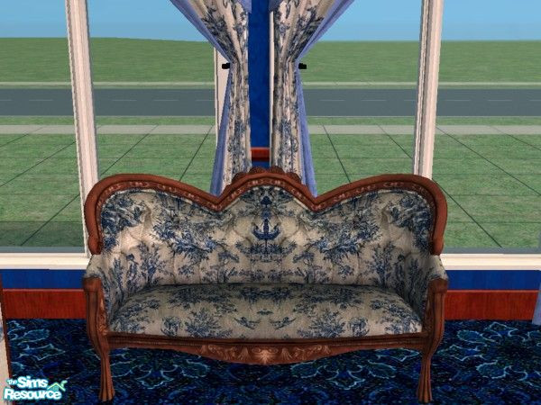 Sims 2 — Blue Toile Victorian - Love Seat by fizz bomb — A blue toile victorian sofa part of set