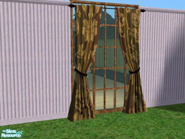 Sims 2 — Yggddrasil brown floral print curtains by pregate — Brown floral print recolor of Yggdrasil's curtains.