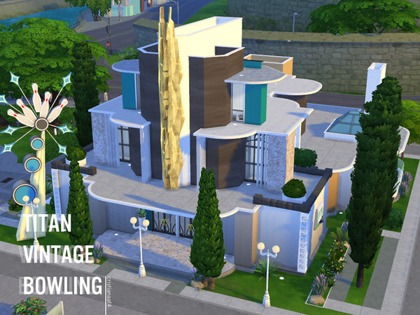 Sims 4 — Titan Vintage Bowling by cristianaaf4 — It's a great bowling, inspired by vintage architecture. Outside you can