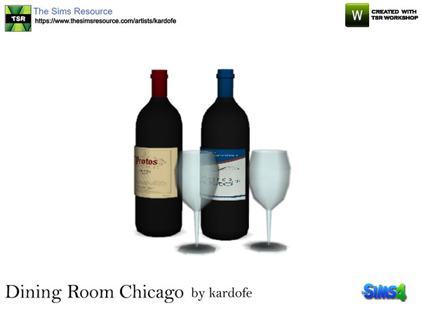 Sims 4 — kardofe_Dining Room Chicago _Bottle and glasses by kardofe — Two bottles and two crystal glasses, decorative 