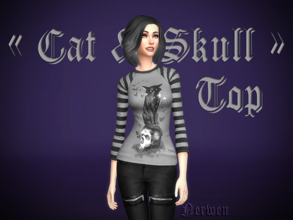 Sims 4 — Cat & Skull Top by Nerwen6662 — Hello ! Here is a simple top I made a few month ago with a sh*tty laptop so