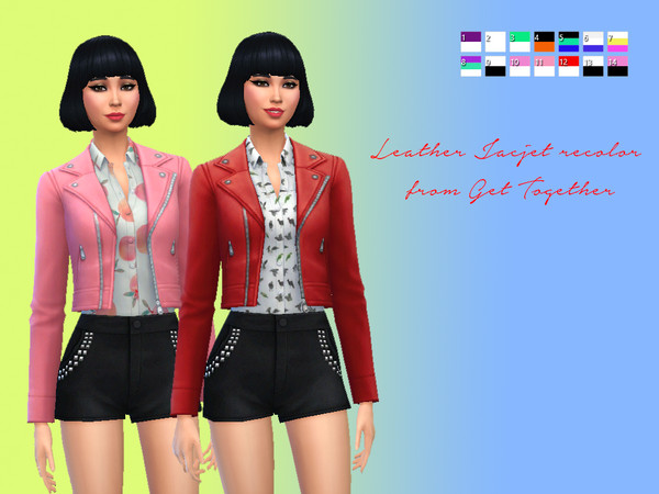 Sims 4 — Cool Leather Jackets - Get Together needed by Shaymin3 — Get Together leather jacket recolor with 14 swatches.