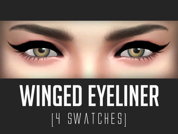 Sims 4 — Winged Eyeliner by zombie_potatoes — 4 variations of winged eyeliner. The first one has no lower-lid line,