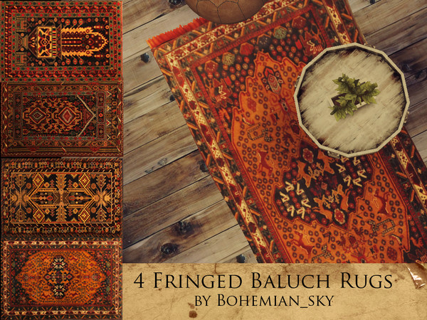 Sims 4 — 4 Fringed Baluch Rugs by Bohemian_sky — Feel the rhythms and exotic pleasure with a fringed floor piece woven