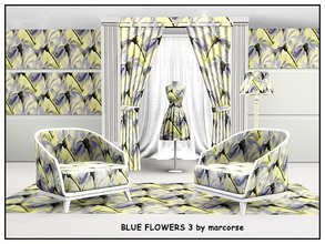 Sims 3 — Blue Flowers 3_marcorse by marcorse — Fabric pattern: pale blue flowers on a yellow ground