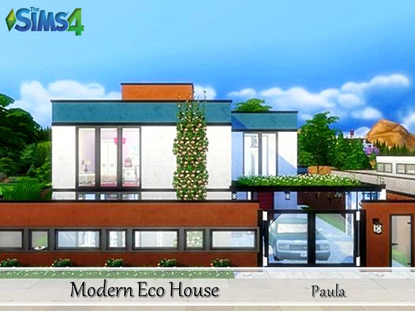 Sims 4 — Modern Eco House by PaulaBATS — Sustainable house, with modern architeture, dining room, living room and