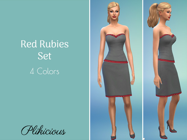 Sims 4 — Red Rubies Set - Mesh needed by Plikicious — This set includes a skirt, top and heels. The skirt and top are