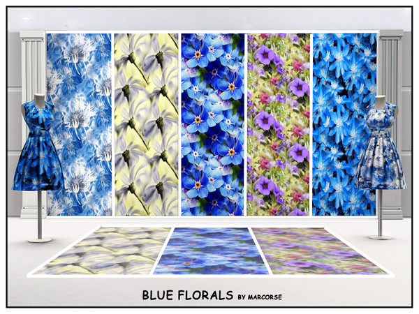 Sims 3 — Blue Florals _marcorse by marcorse — Five blue floral patterns. All are found in Fabrics. [if you don't want the