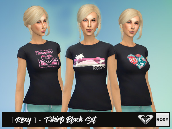The Sims Resource | [ Roxy ] - T-shirts Black Set