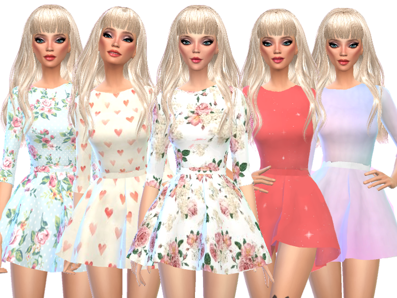 The Sims Resource - Kawaii Long-Sleeved Mini Dresses