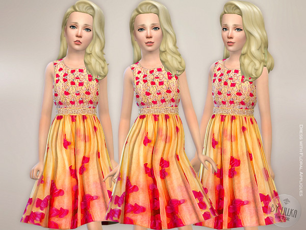 Sims 4 — Floral Appliques Dress NEEDS Holiday Celebration (origin) by lillka — Dress with Floral Appliques for Girls New