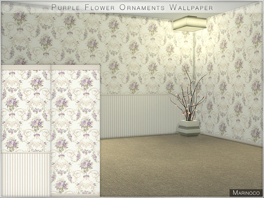 The Sims Resource - Purple Flower Ornaments Wallpaper