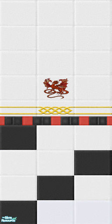 Sims 2 — am_bathroom_fantasy_02 by Cruella — Dragon fantasy bathroom tiled wall in red and black celtic design. 